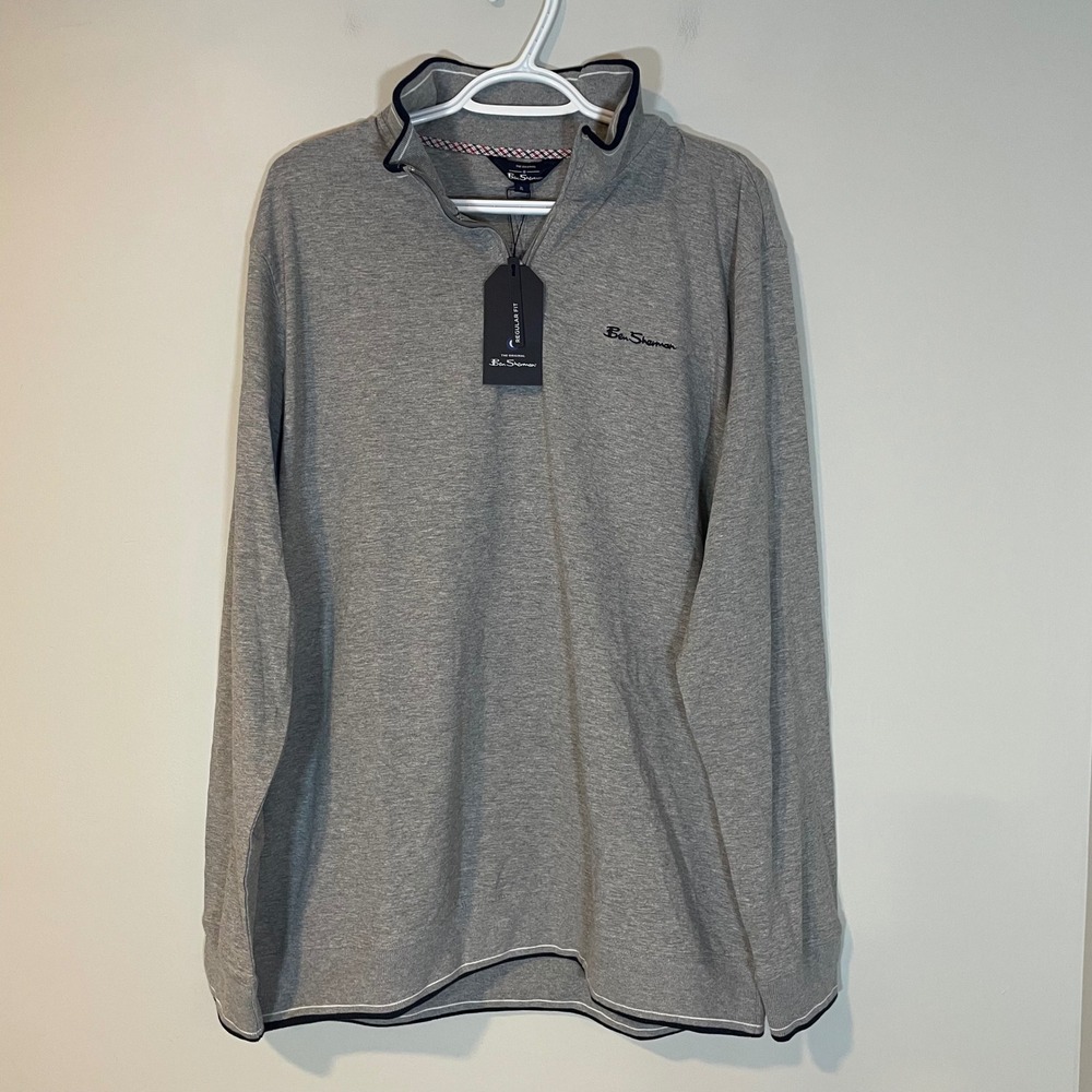 Ben‎ Sherman Mens XL Heather Grey Quarter Zip Pullover Regular Fit Golf Cotton